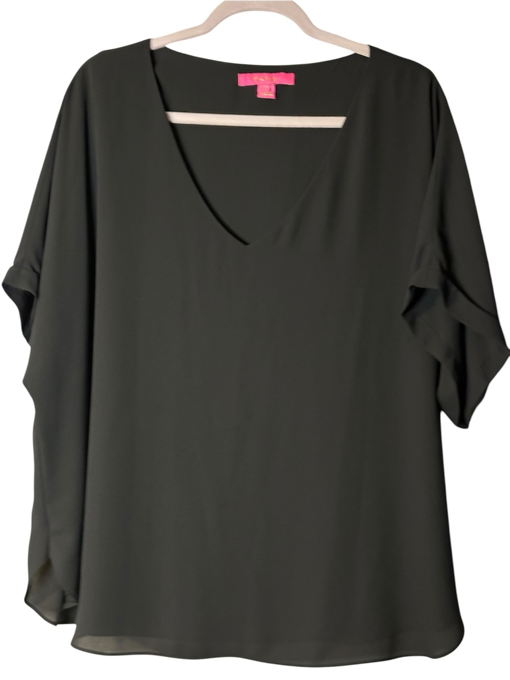 Lilly Pulitzer Black V-Neck Flutter Sleeve Blouse, XL